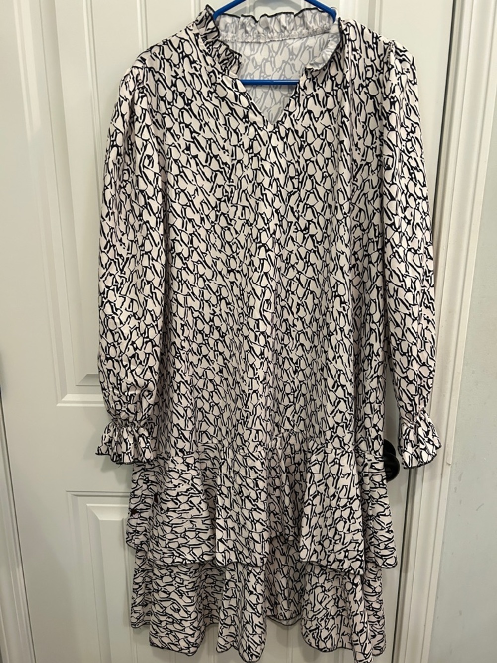 Women's Black & White Printed Ruffle Tiered Dress